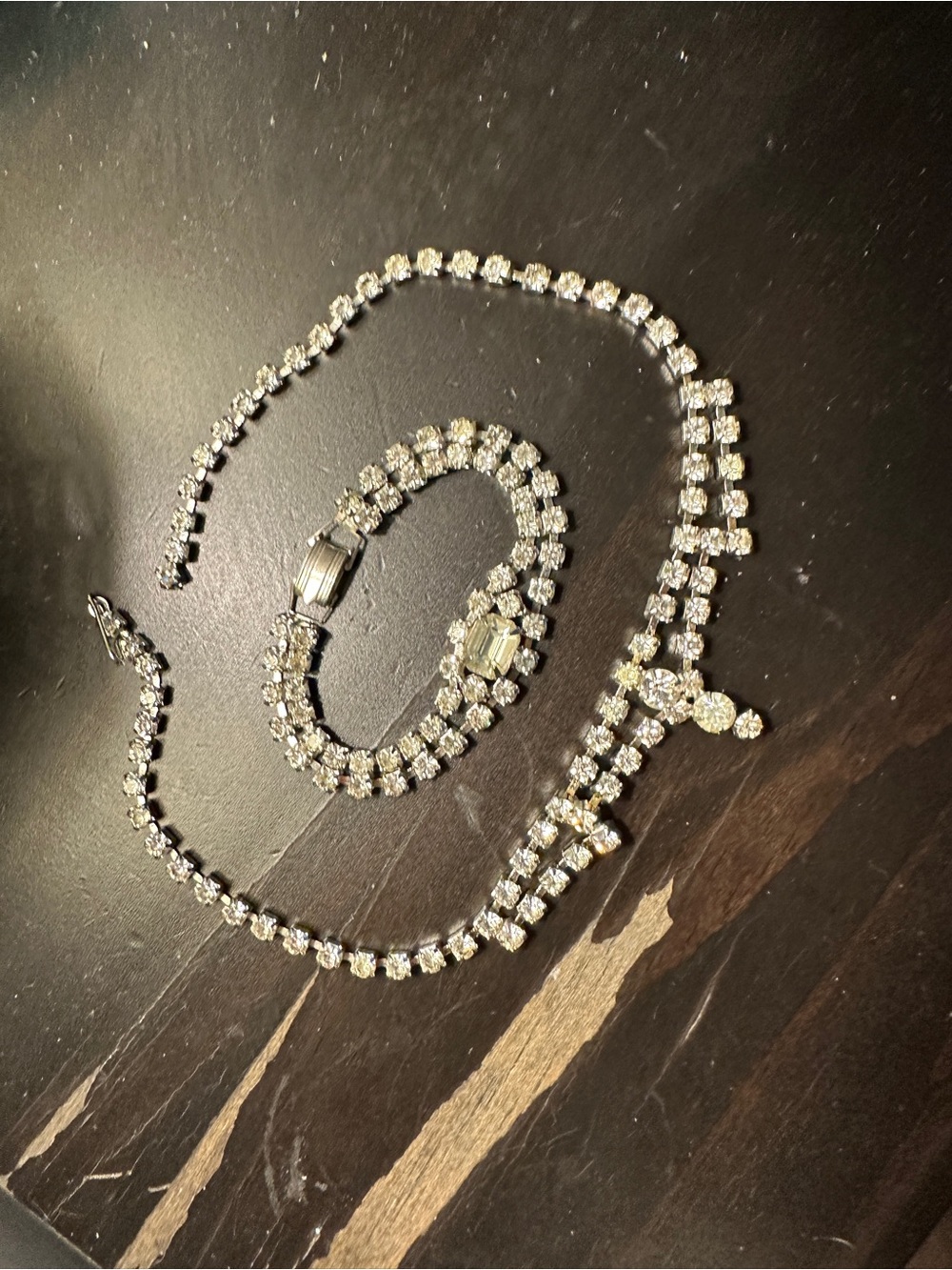 Vintage 1950/1960 Rhinestone Tennis Necklace and Bracelet Set - Silver Tone